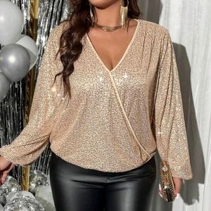 SHEIN Unity Plus Lantern Sleeve Sequin Blouse